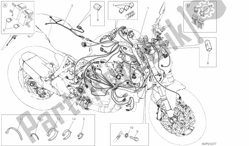 Alle onderdelen voor de Kabelboom van de Ducati Monster 821 Thailand 2018
